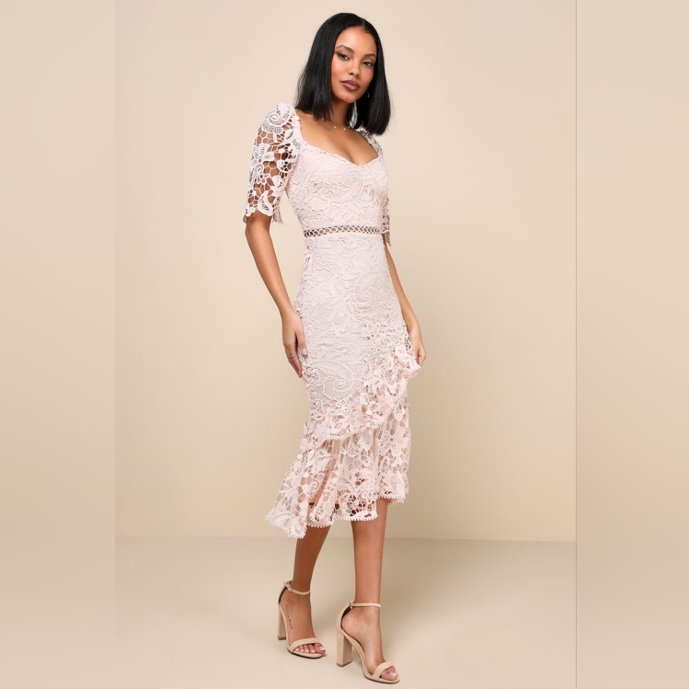 Briarwood Blush Pink Lace Ruffled Midi Dress